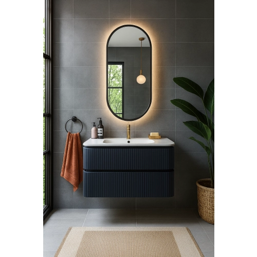 Lustro VELVET OVAL – Owalne Lustro w Matowej Czarnej Ramie MDF z podświetleniem LED do Sypialni, Przedpokoju i Salonu Biura